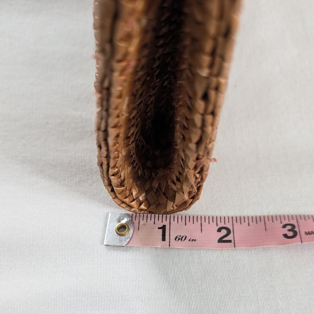VTG Tan Woven Top Handle Front Pocket Claps Closure Clutch Bag - Picture 6 of 7
